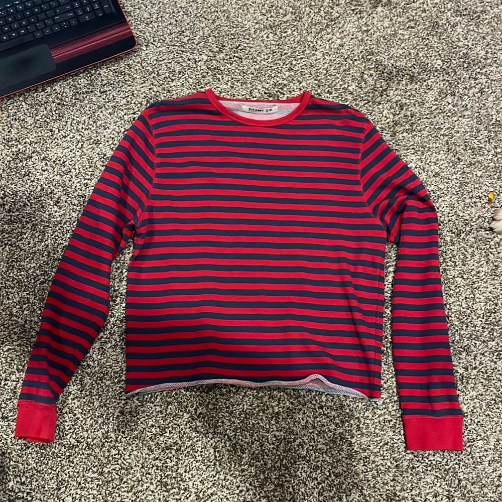 Red and Grey Striped Pullover Sweater